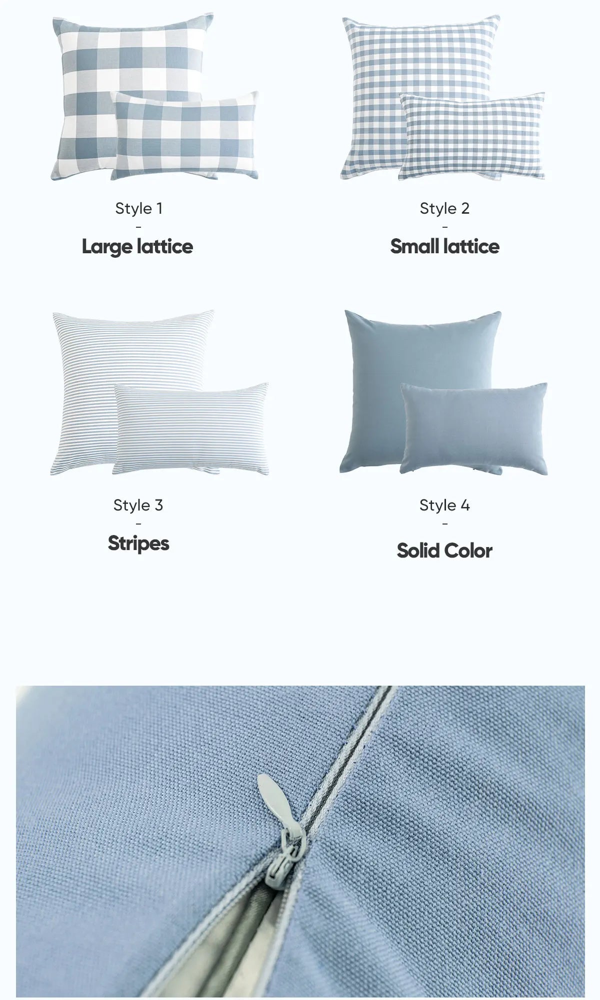 LEEJOOM Light Blue Baby Blue Pillow Covers Plaid Home Decorative Sofa Cushion Cover 30x50cm/45x45cm 1PC