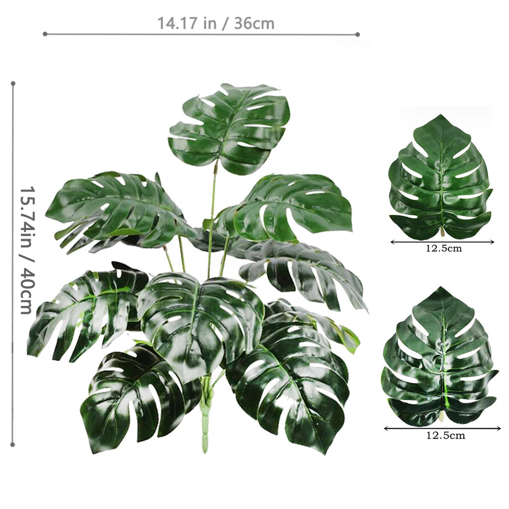 40-103cm /40.5in Artificial Monstera Plants Fake Palm Tree Plastic Turtle Leaves Green Tall Plants For Home Garden Room Decor