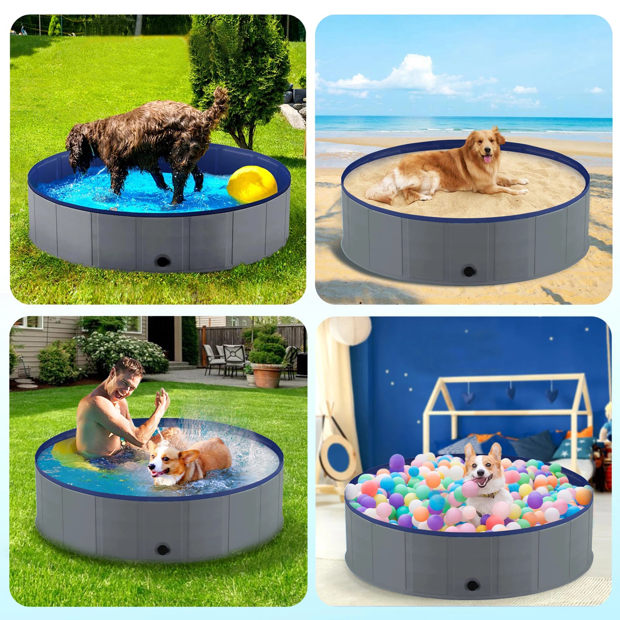 Portable Dog Pool, Foldable Pet Swimming Tub, Anti-Slip Collapsible Pet Bathtub