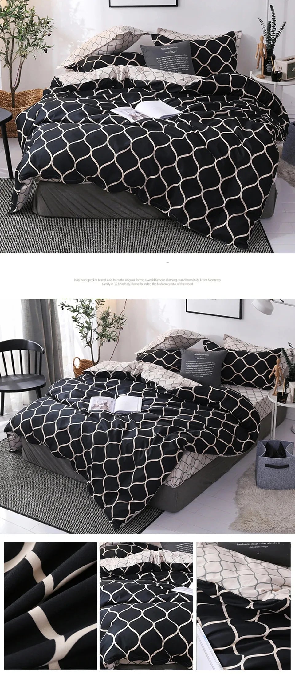 Luxury Black Bedding Comforter Set with Pillow Case SIngle Full Size Bed Linen Duvet Cover Set Queen/King Double Single Bed