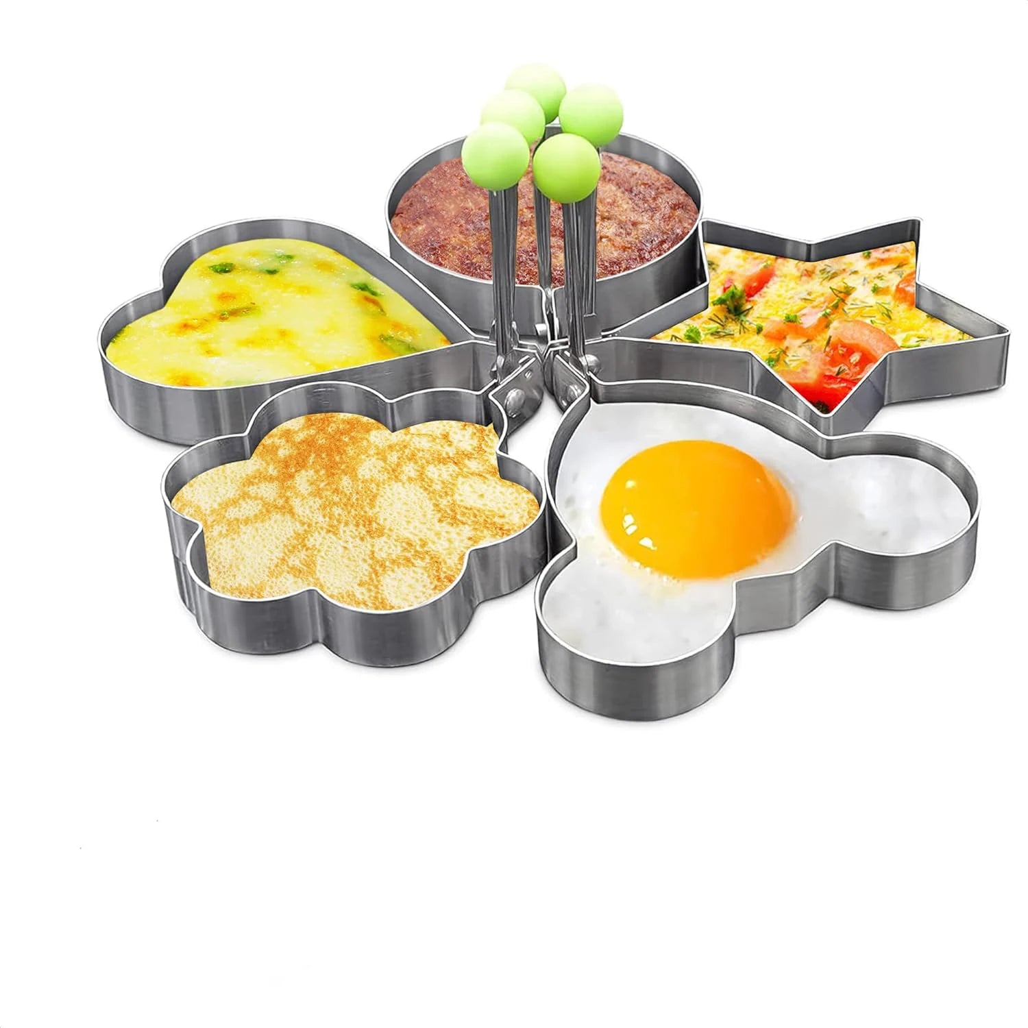 5Pcs Stainless Steel Eggs Rings Mold With Handle,Round Non-stick Pancake Omelette Mold For Griddle,Egg Shaper Home Kitchen Items