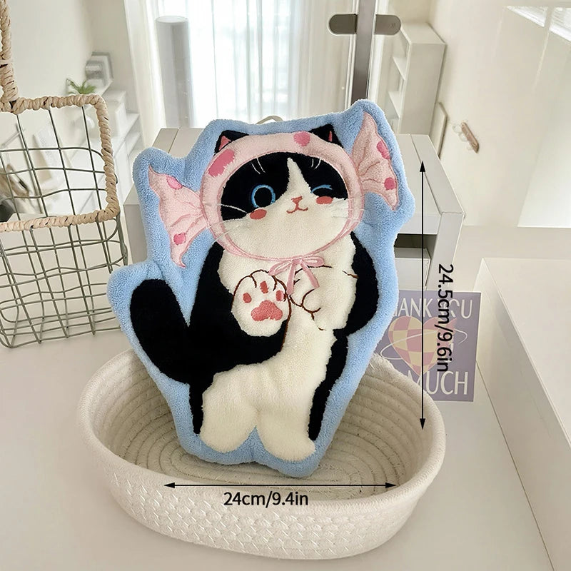 Cartoon Kitty Hand Towel Bathroom Soft Water-absorbing Towel Coral Fleece Handkerchief Hanging Kitchen Washing Hand Cloth Rag