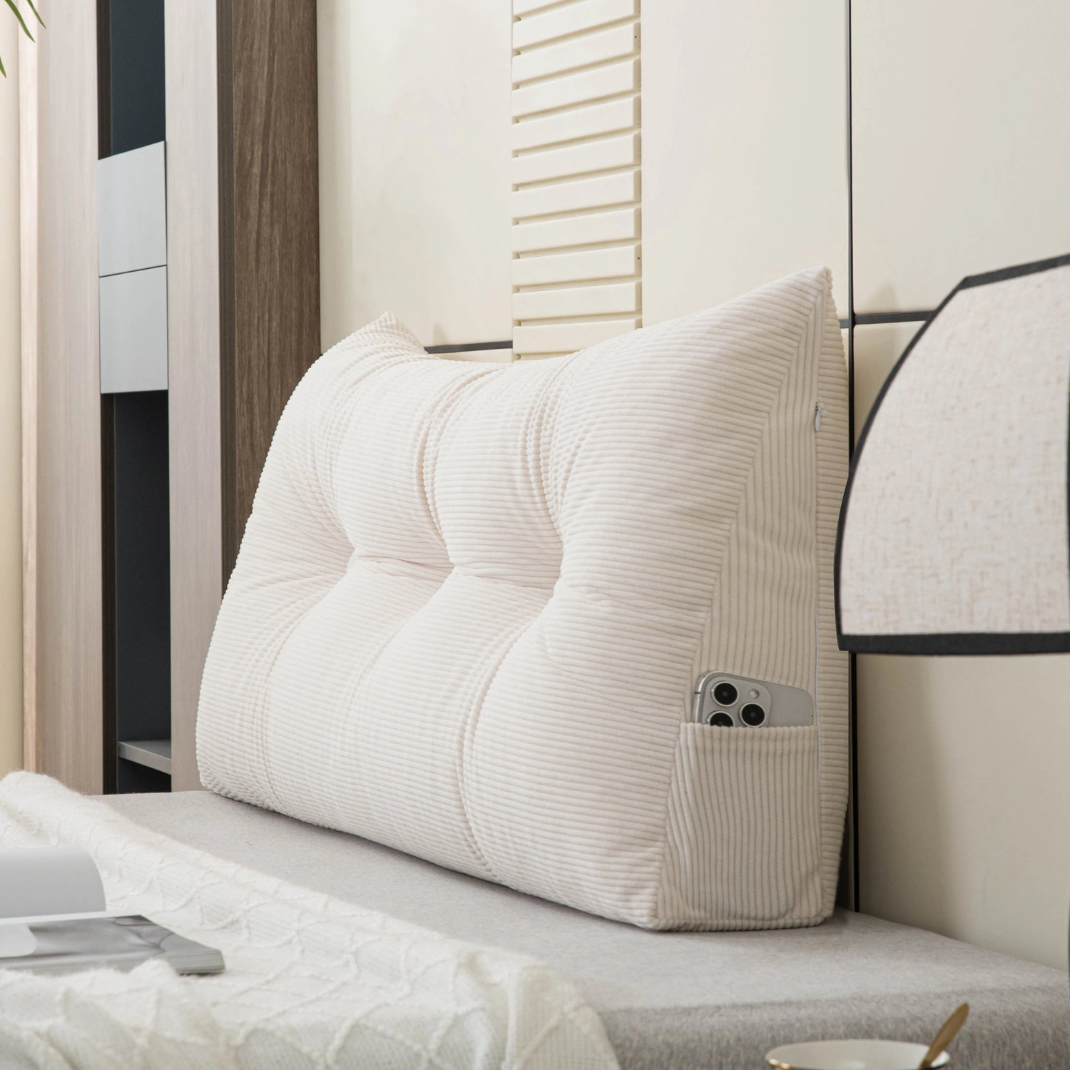 Reading Pillow for Bed, Reading Pillow for Bed, Memory Foam Back Pillow for Bed Sitting Up, Rest Pillow with Arms and Pockets for