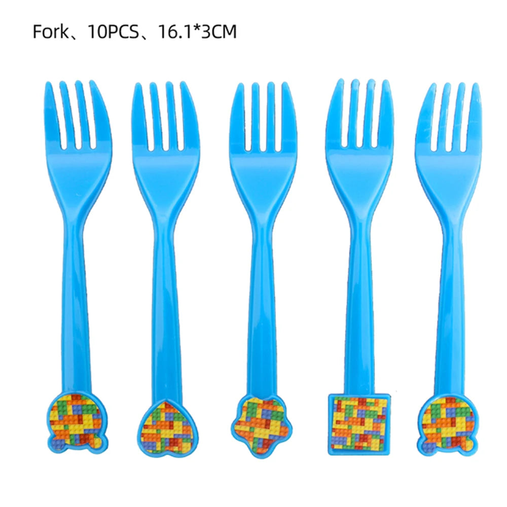 Building Block Tablecloth Theme Party Disposable Tableware Balloon Kid Boy and Girls Birthday Balloon Decor Baby Bath Products