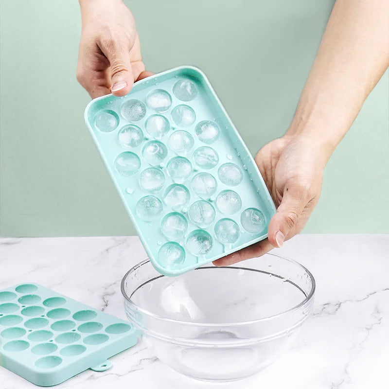 25 Grids Silicone Ice Grid Ball Ice Cube Mold with Cover Ice Storage Box Easy to Demould Ice Making Bar Home Party Kitchen Tools