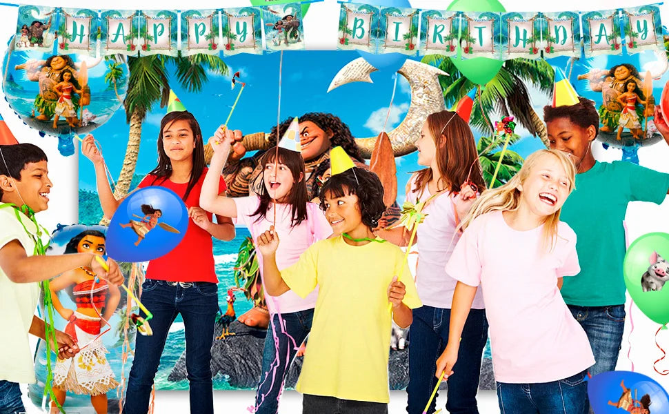 Moana Birthday Party Supplies,85pcs Decorations and Tableware Set-Moana Plates and Napkins Cups Table Cloth Banner Backdrop etc