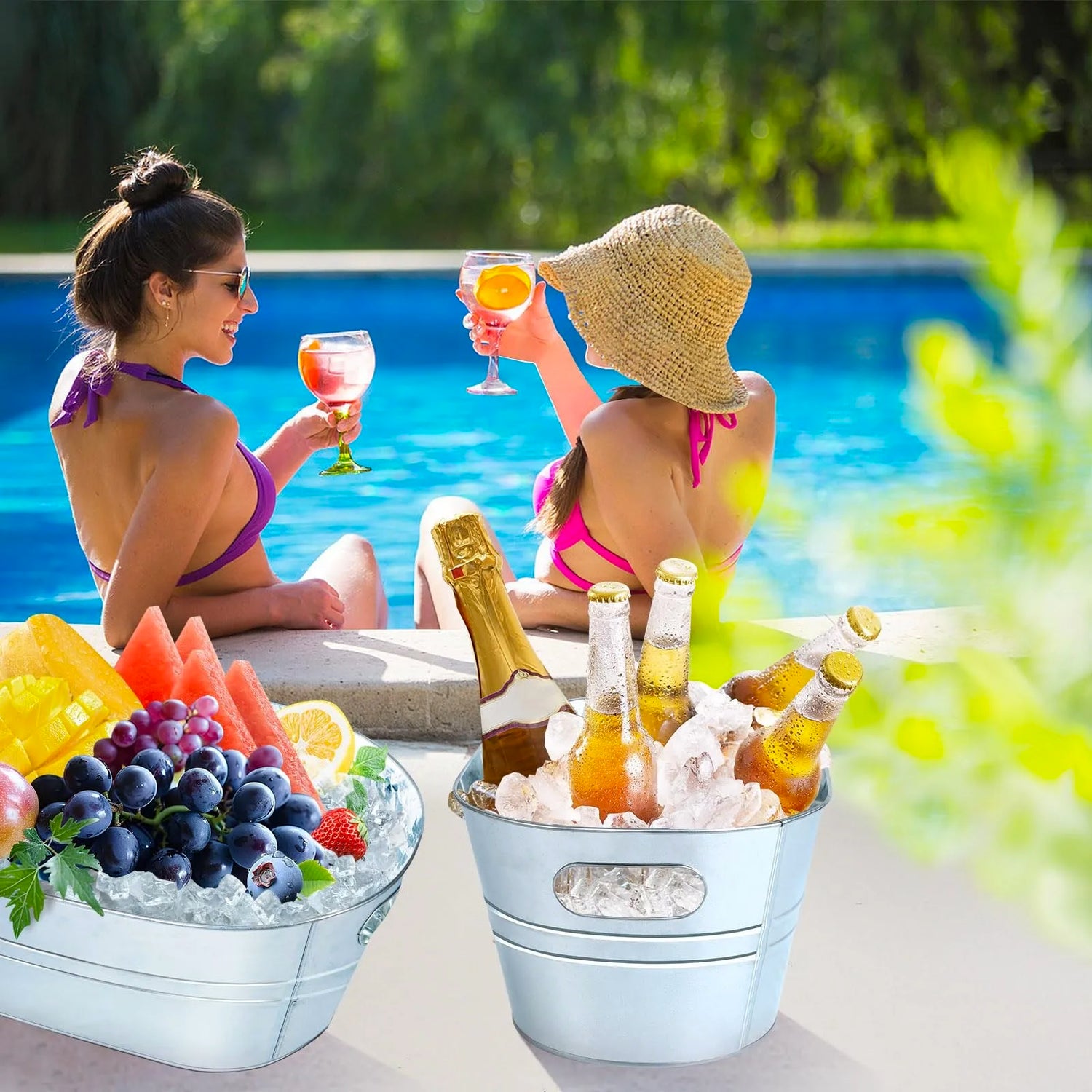 Galvanized Metal Ice Buckets Wine Beverage Tub With Handle Large Ice Buckets For Beer Champagne Cocktails Cooling Supplies