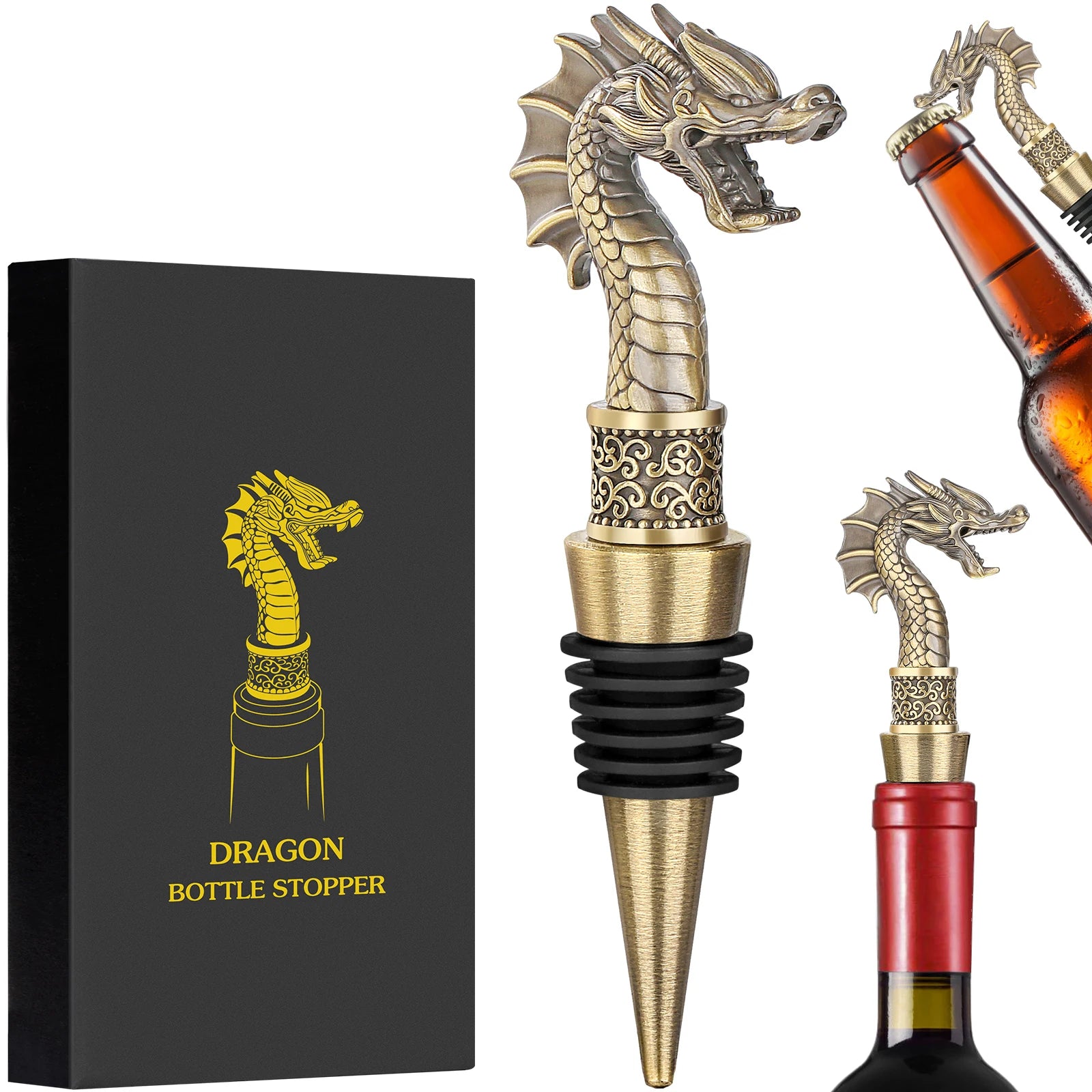 LKKCHER Useful 2-in-1 Dragon Head Wine Stopper and Opener Fashion Home Bar Ornaments Bottle Saver 2024 New Year Gifts for Men
