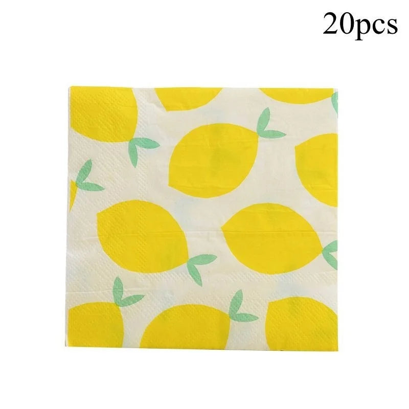 Lemon Disposable Tableware Paper Cups Plates Cake Toppers for Summer Lemon Happy Birthday Pool Party Decoration DIY Cake Supply