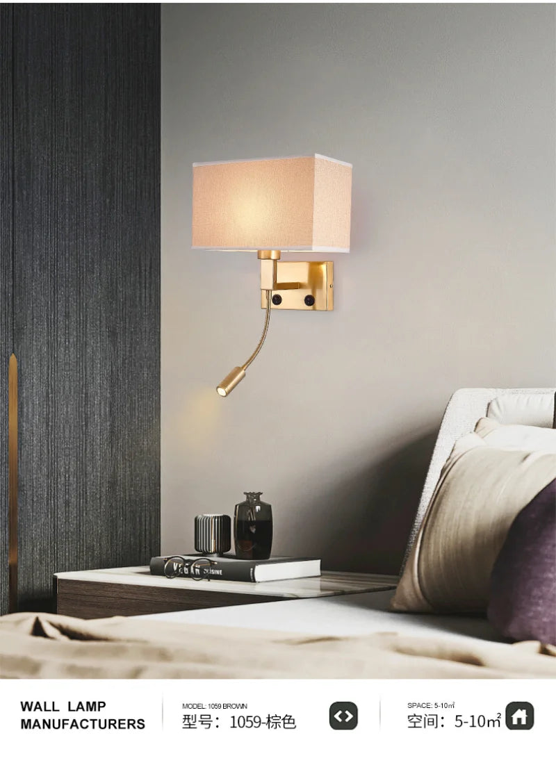 Modern Bedroom Bedside Hotel Wall Lamp Decoration Fabric Sconce Lights Reading Lighting Spotlight Simple Cotton Luminaire Indoor