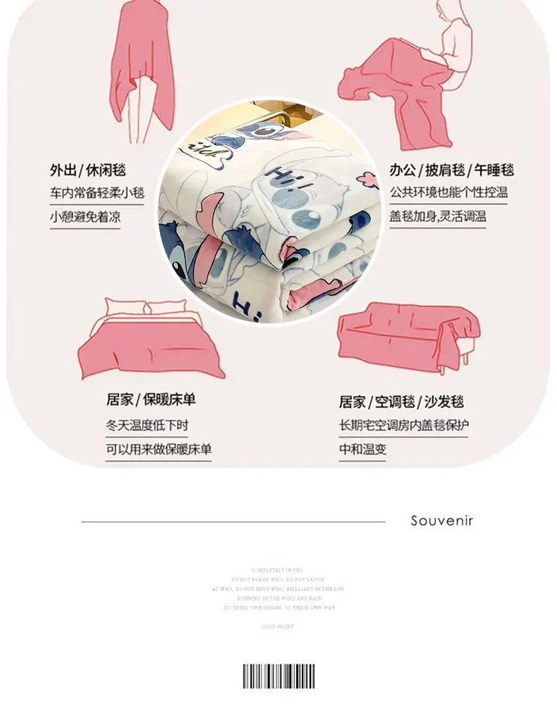 Stitch Cartoon Blanket Kawaii Lightweight Style Home Textile Flannel Soft Throw Blanket Bedding Sofa Cover for Kids Gift