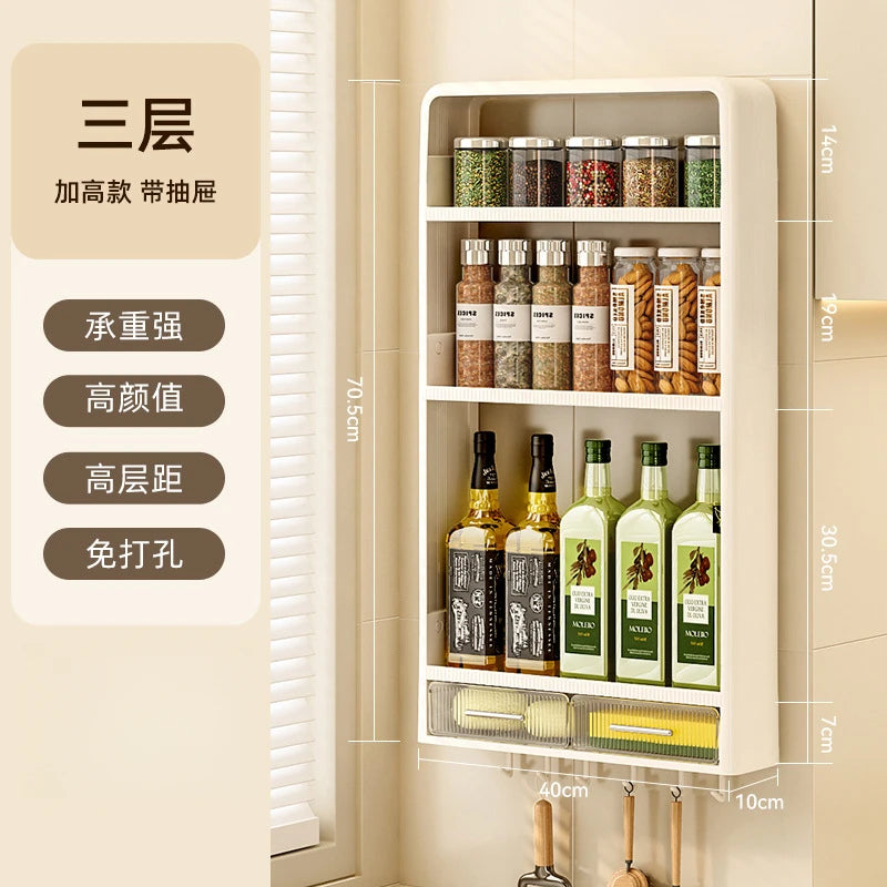 Kitchen Bathroom Wall Shelf Multi-layer Cupboard Seasoning Home Storage Rack Organizer Accessories Freestanding Space Saver