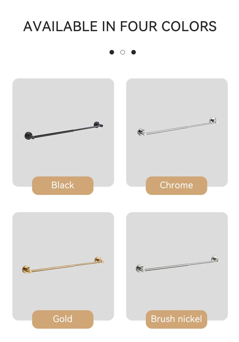 Bathroom Retractable Towel Single Bar Black, Chrome Single Towel Rack Extended Drying Towel Hanging Bar Bathroom EL81024