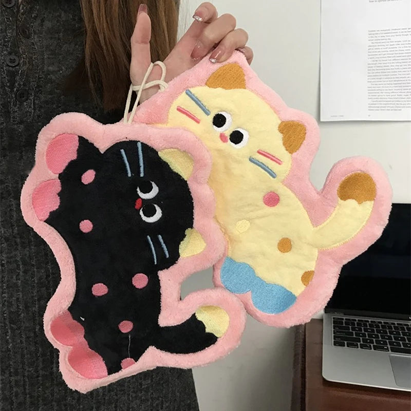 Cartoon Kitty Hand Towel Bathroom Soft Water-absorbing Towel Coral Fleece Handkerchief Hanging Kitchen Washing Hand Cloth Rag