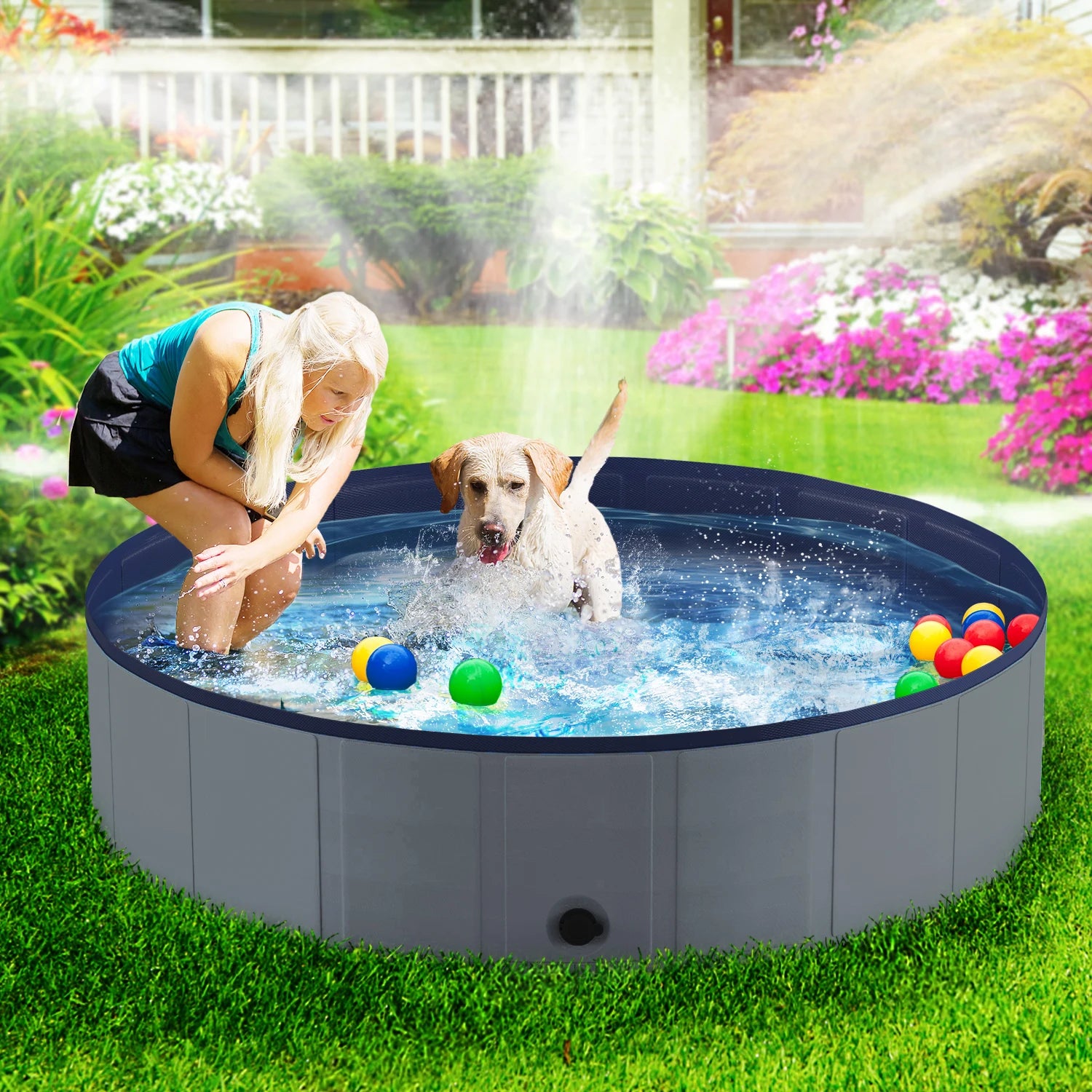 Portable Dog Pool, Foldable Pet Swimming Tub, Anti-Slip Collapsible Pet Bathtub