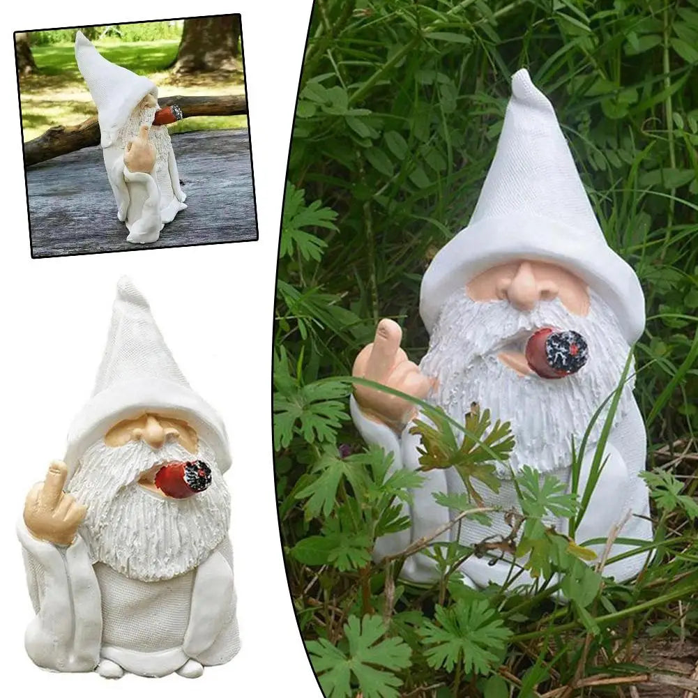 Smoking White White Beard Old Man Smoking Scissors Hand Resin Decoration Ornaments With Middle Finger Garden Gnomes Statues