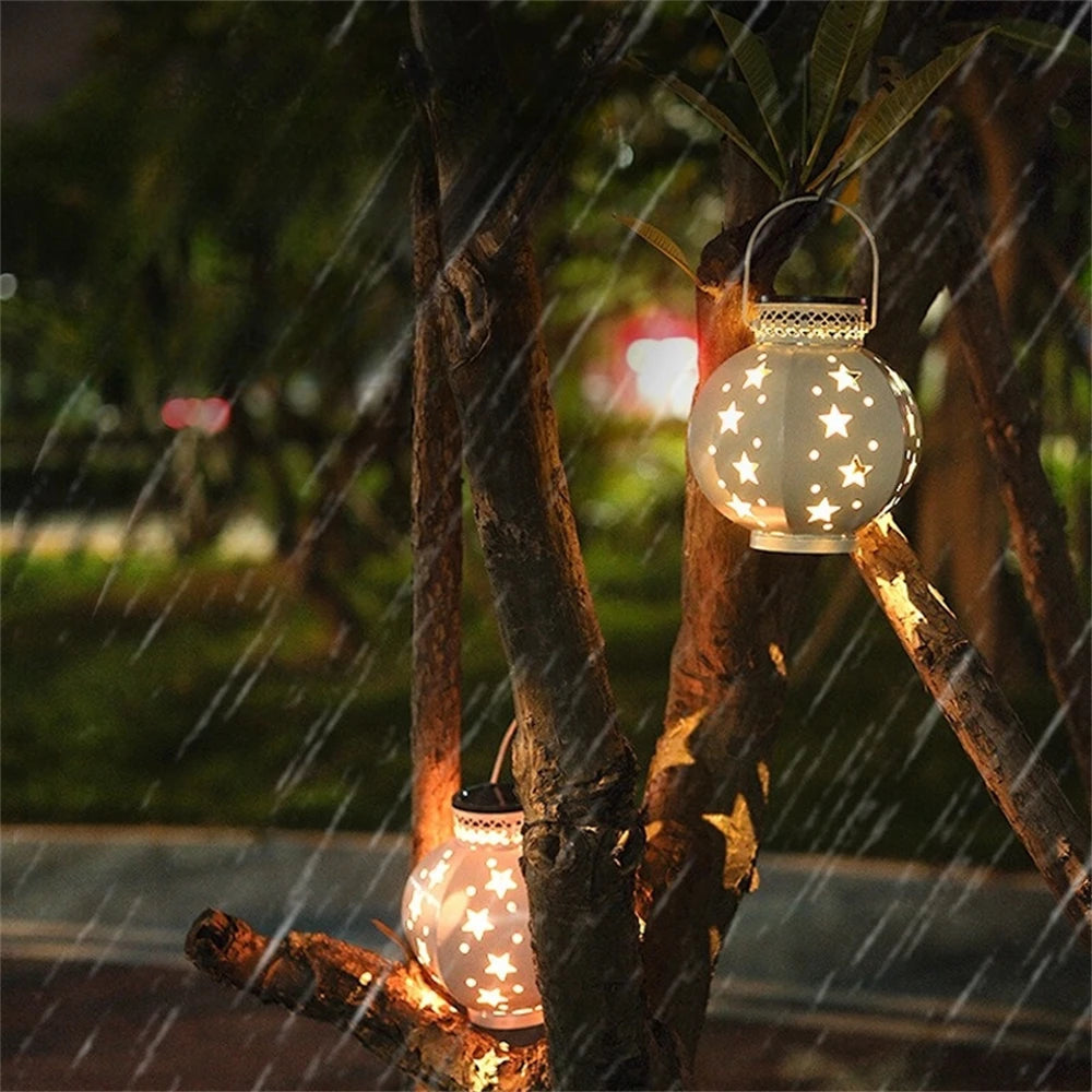 Garden Star Projector Lamp Hanging Solar Lights Outdoor Hanging Solar Lanterns Retro Solar Lamp with Handle Outside Decorations