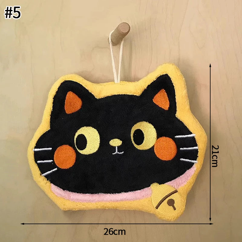 Cartoon Kitty Hand Towel Bathroom Soft Water-absorbing Towel Coral Fleece Handkerchief Hanging Kitchen Washing Hand Cloth Rag