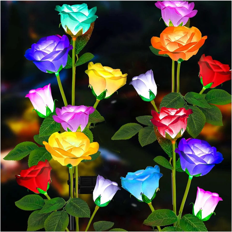5 Head LED Solar Simulation Rose Flower Solar LED Light Garden Yard Lawn Night Lamp Landscape Garden Home Decoration Flowers