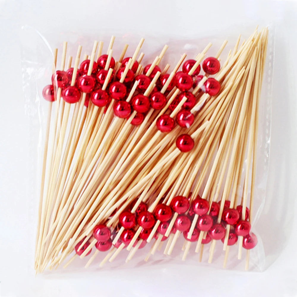 100pcs /50pcs Bamboo Fruit Fork Cocktail Prikker Skewers Disposable Fruit Fork Cocktail Prikkers Forks Food Picks Wedding Party