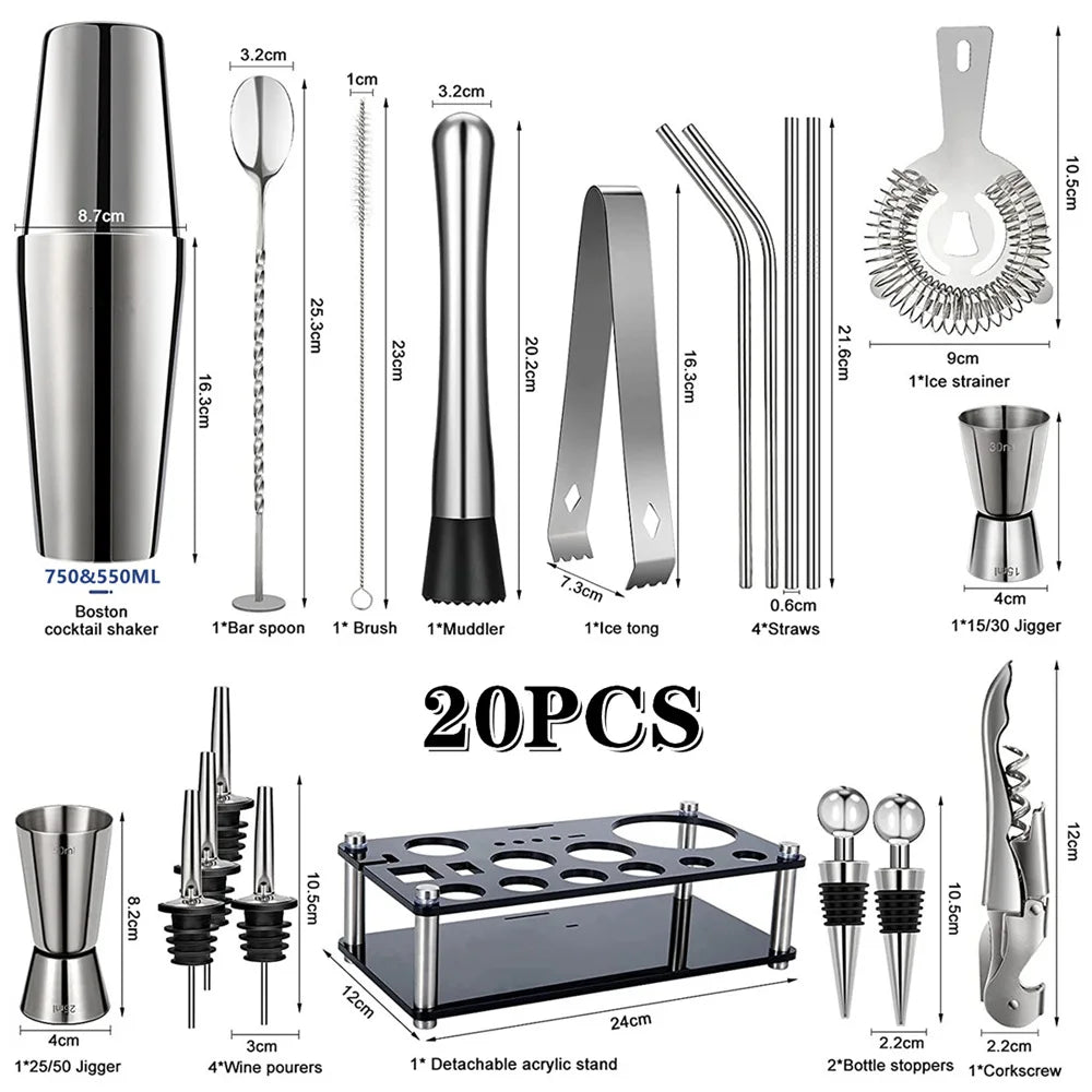 2-25 Pcs/Set Cocktail Shaker Set Mixer Bartender Kit, for Home Bar Party Jigger Tools Drink Martini Boston Cocktail Mixer Shaker