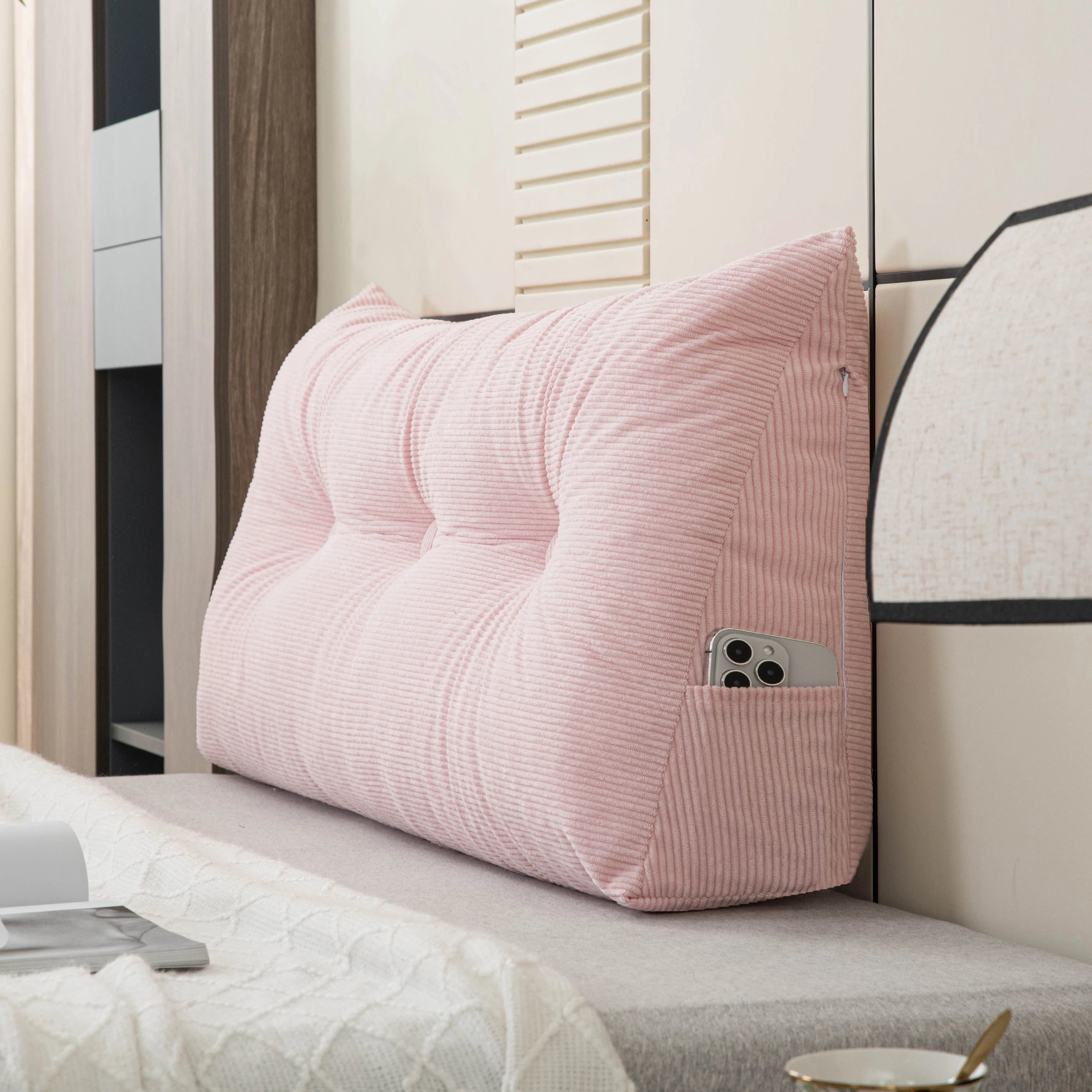 Reading Pillow for Bed, Reading Pillow for Bed, Memory Foam Back Pillow for Bed Sitting Up, Rest Pillow with Arms and Pockets for