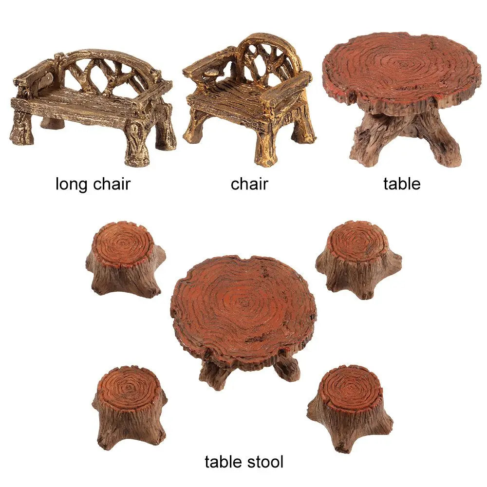 DIY Succulents Bonsai Fairy Garden Decor Miniature Stools Table Micro Landscapes Park Chair Figurines Mini Bench