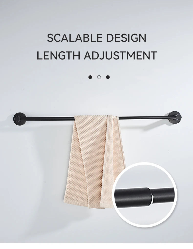 Bathroom Retractable Towel Single Bar Black, Chrome Single Towel Rack Extended Drying Towel Hanging Bar Bathroom EL81024