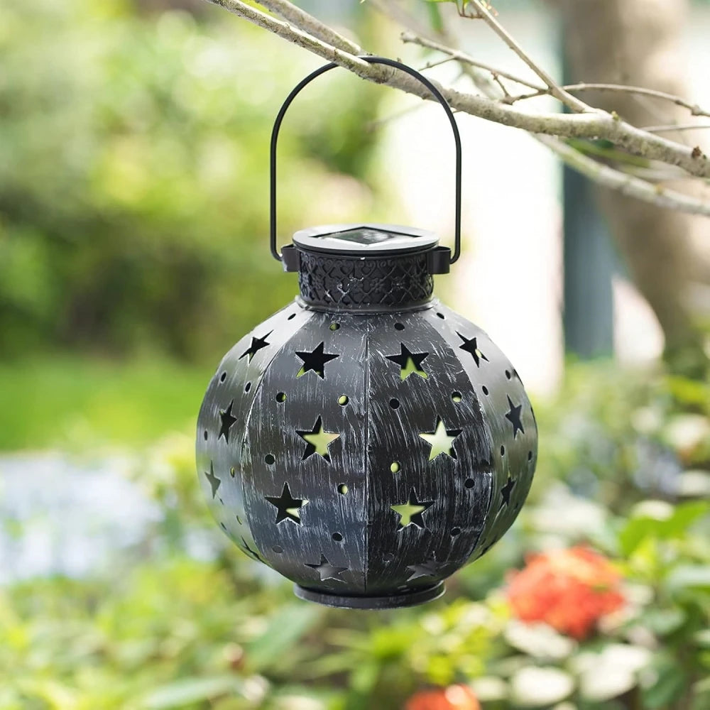 Garden Star Projector Lamp Hanging Solar Lights Outdoor Hanging Solar Lanterns Retro Solar Lamp with Handle Outside Decorations