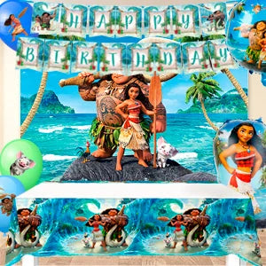 Moana Birthday Party Supplies,85pcs Decorations and Tableware Set-Moana Plates and Napkins Cups Table Cloth Banner Backdrop etc