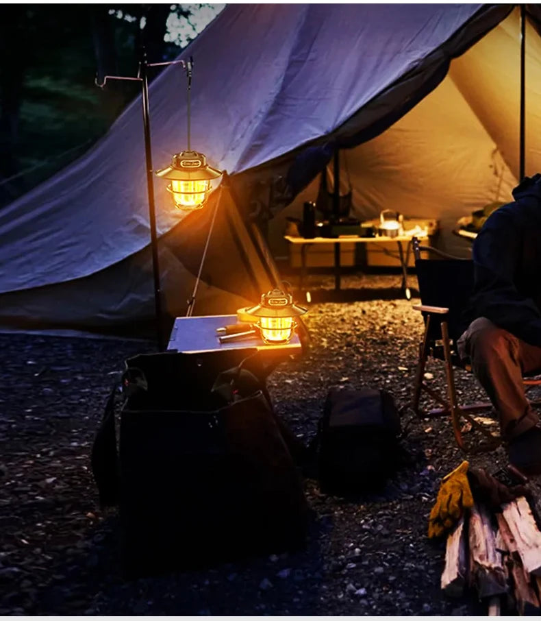 Portable Camping Lanterns Retro Hanging Tent Lamp Waterproof Dimmable Camping Light 1200mAh for Hiking Fishing Emergency Lantern