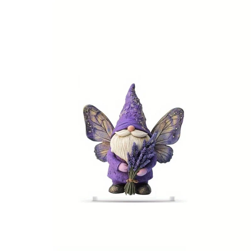 1pc Charming Purple Lavender Gnome Figurine - 2D Flat Acrylic Bohemian Garden-Themed Decor for Living Room, Study Outdoor Spaces