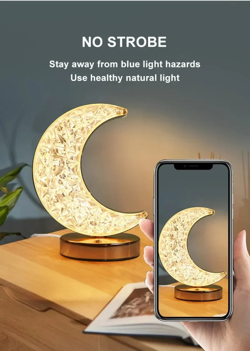 Bedroom Crystal Touch Dimming Night Light Girls Room Home Decor Aesthetics USB Bedside LED Ambient Table 3d Moon Lamp