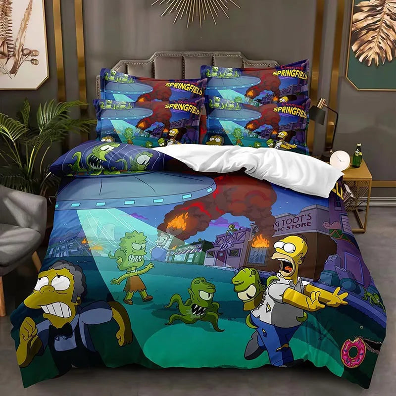 Cartoon SS-Simpson Printing Bedding Set, Comforter Bed Duvet Cover and pillow case 50 x 75cm for Kids Girl Boys Bedding set Gift