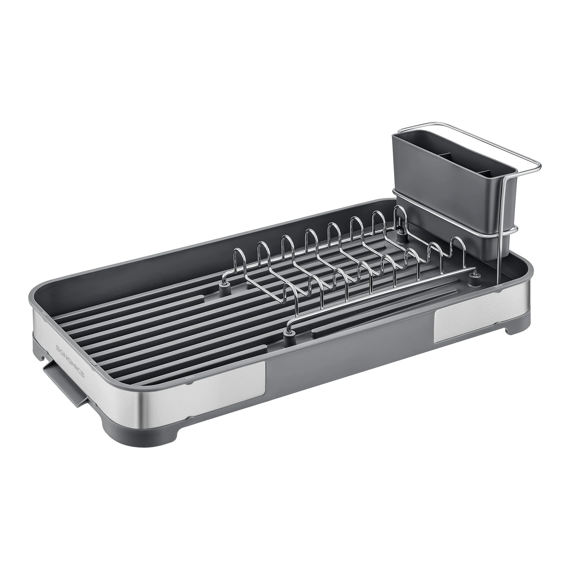 SONGMICS Small Dish Drying Rack, Dish Dryer for Kitchen Counter, Stainless Steel Dish Rack with Drain, Utensil Holder,Rustproof