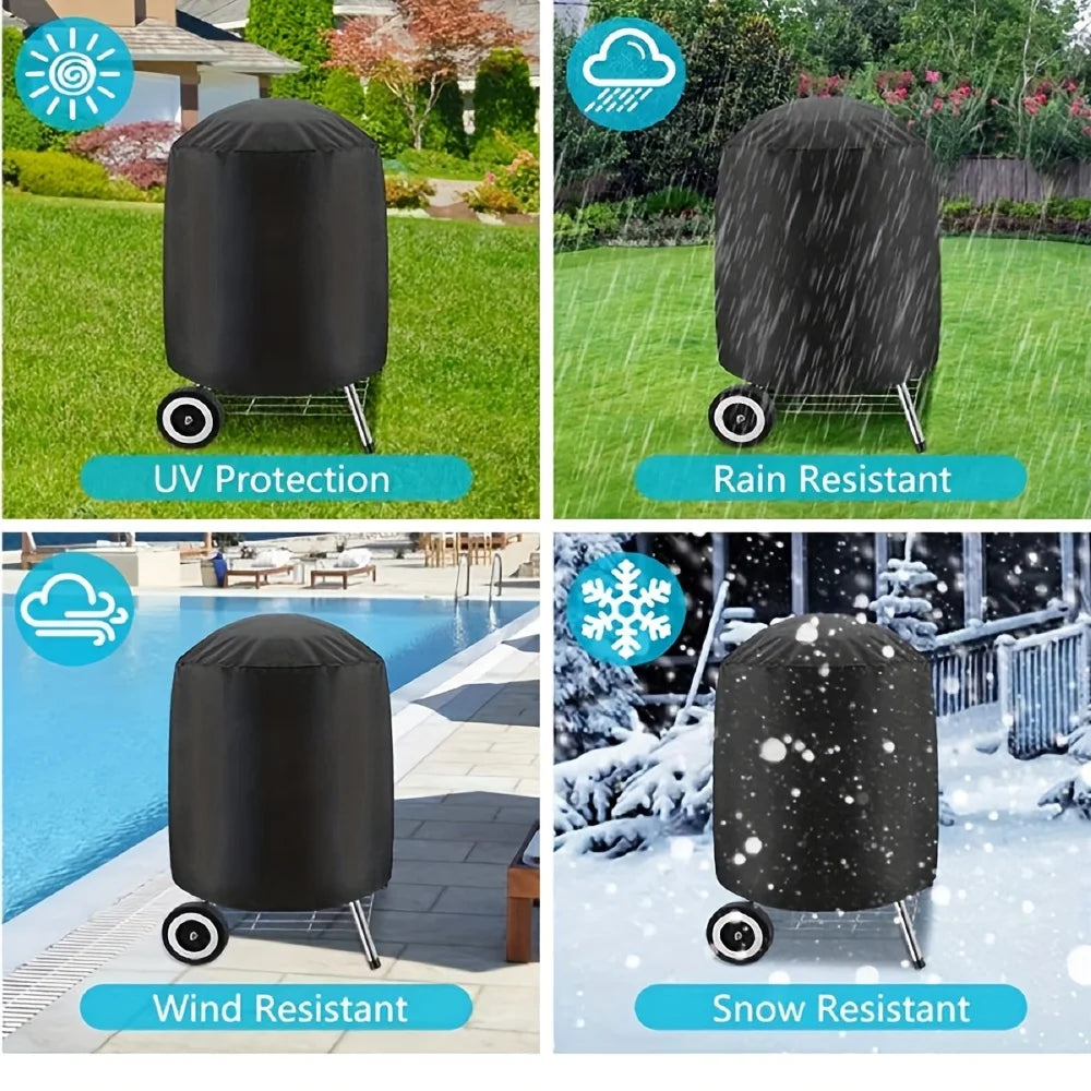 Black Round Barbecue Cover Outdoor Patio Waterproof Protective Cover, Barbecue Accessories Kitchen Accessories