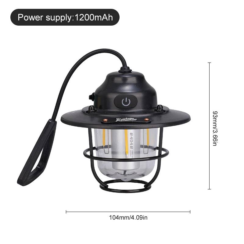 Portable Camping Lanterns Retro Hanging Tent Lamp Waterproof Dimmable Camping Light 1200mAh for Hiking Fishing Emergency Lantern