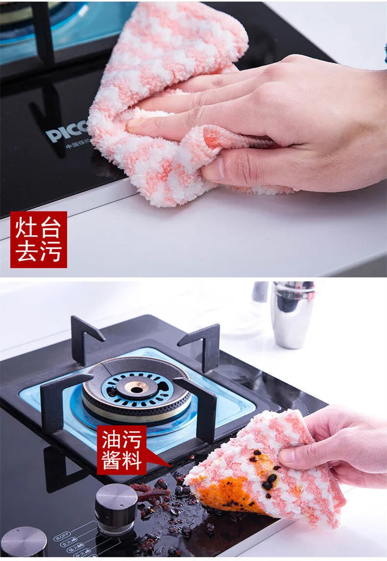 Coral Fleece Dishcloths Thickened Kitchen Cleaning Towel Absorbent Non-stick Oil Microfiber Rag Pan Pot Dish Wipe Cloth