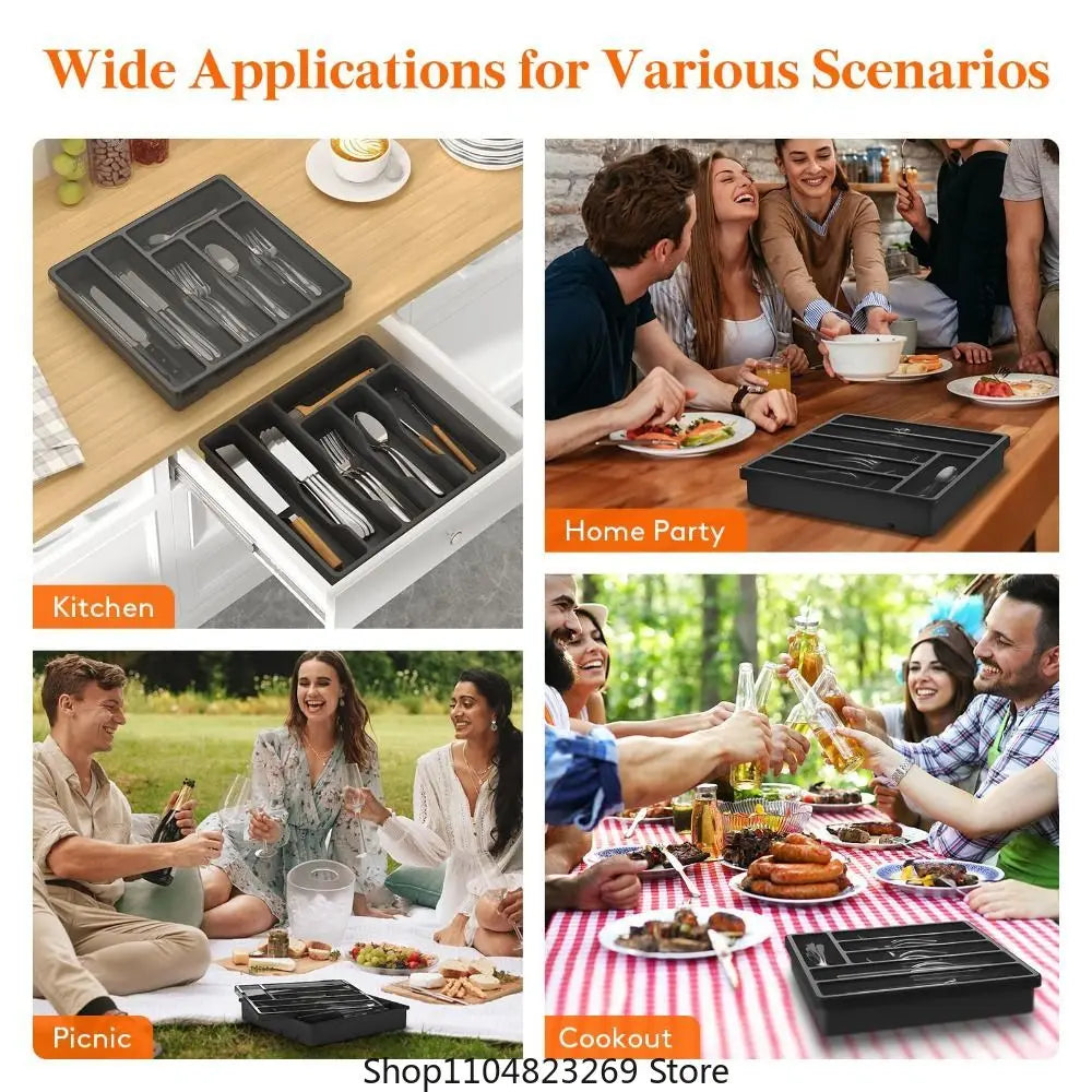 Kitchen drawer storage rack, cabinet tray, silverware storage rack with lid, plastic drawer with lid, cutlery tray, cutlery rack