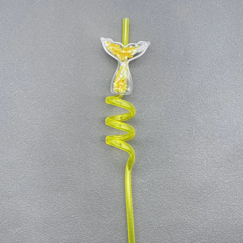 6Pcs Mermaid Tail Flowing Sand Spiral Straw Hawaiian Beach Cocktail Decoration Supplies Summer Party Reusable Straws Decoration