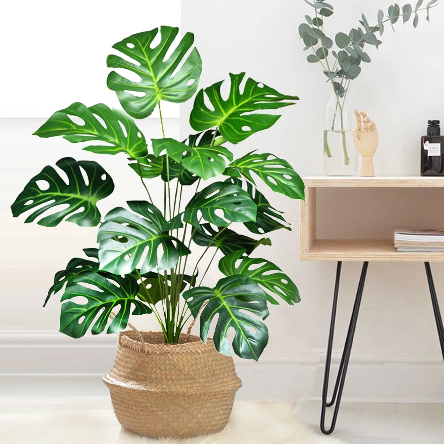 40-103cm /40.5in Artificial Monstera Plants Fake Palm Tree Plastic Turtle Leaves Green Tall Plants For Home Garden Room Decor