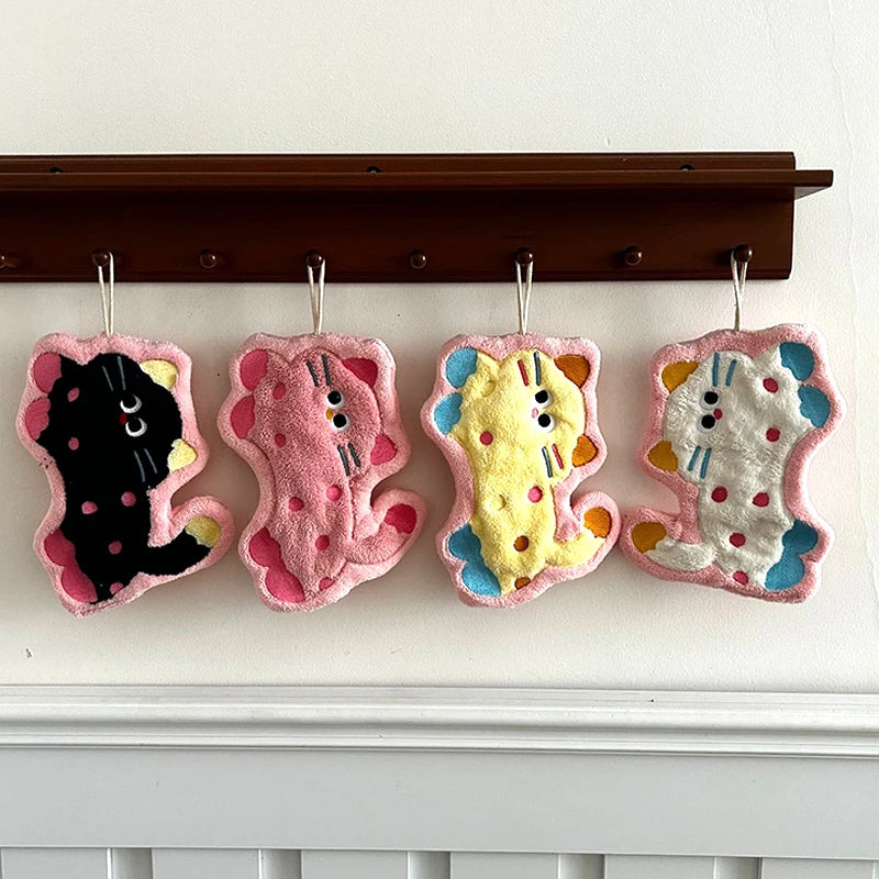 Cartoon Kitty Hand Towel Bathroom Soft Water-absorbing Towel Coral Fleece Handkerchief Hanging Kitchen Washing Hand Cloth Rag