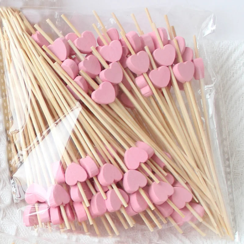100Pcs Disposable Bamboo Skewers Food Picks Buffet Cupcake Fruit Fork Salad Vegetable Sticks Toothpick Skewer Party Cake Dessert