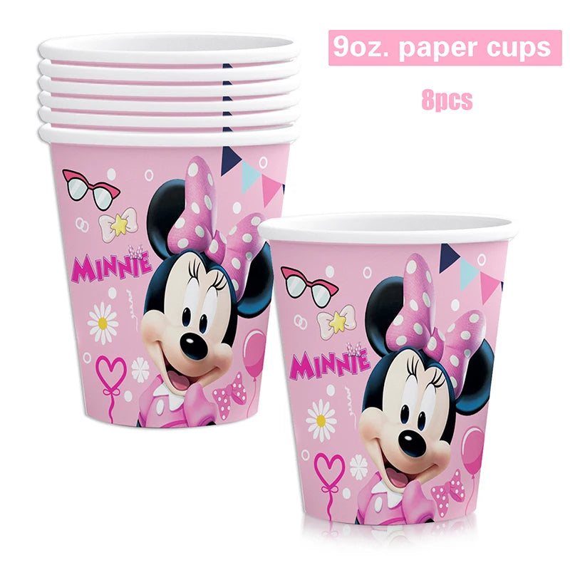 Disney Minnie Mouse Theme Birthday Party Shower Paper Disposable Tableware for girl favor DIY balloon Paper Cup Cake Plate Decor