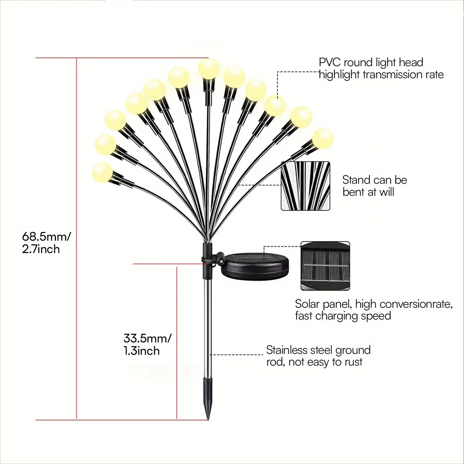 Solar Firefly Lights 6/8/10 LEDs Waterproof Garden Lamp, Firework Landscape Lighting for Christmas, Holiday Outdoor Yard Decor