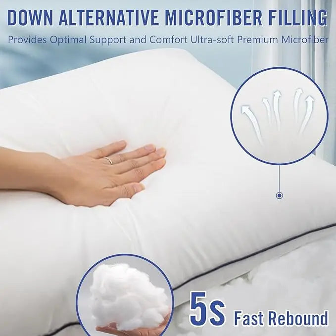 Cooling Bed Pillows, Luxury 3D Microfiber, Breathable Cover for Side, Back & Stomach Sleepers, Reduces Neck Pain, Pack of 4