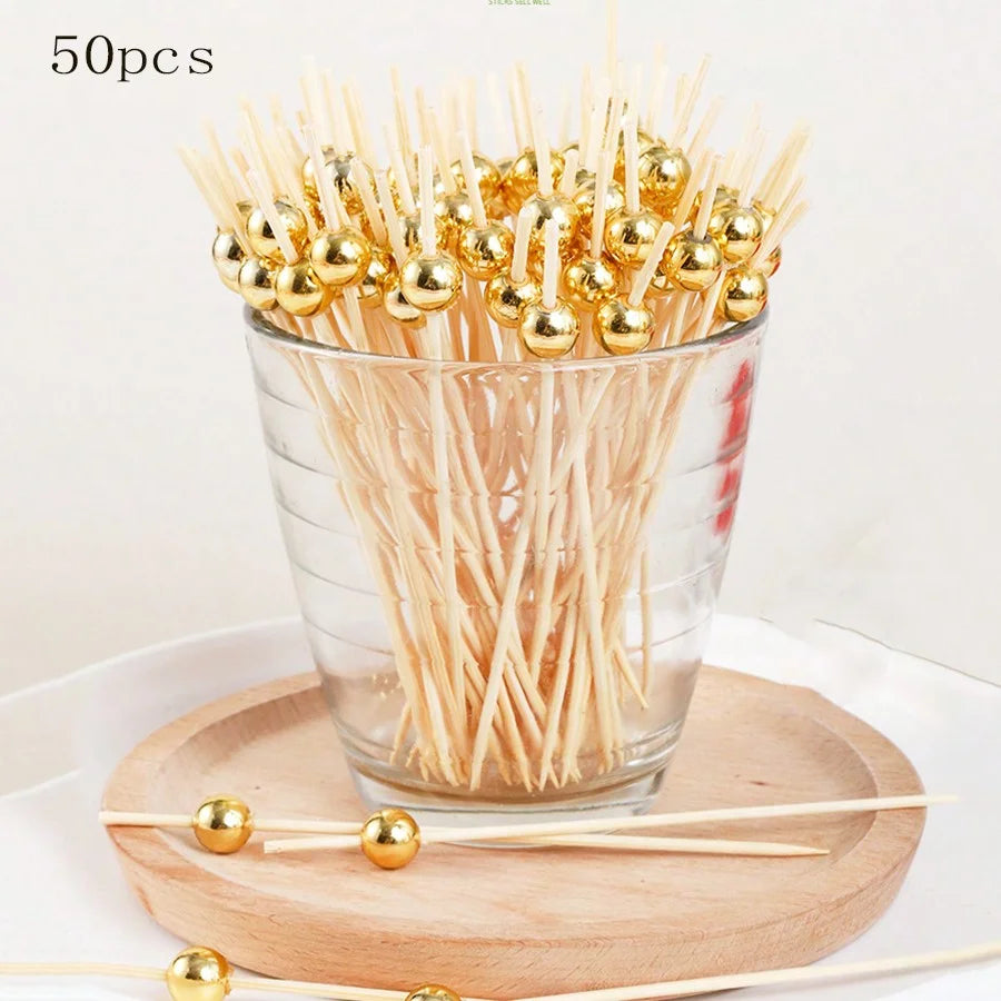 100pcs /50pcs Bamboo Fruit Fork Cocktail Prikker Skewers Disposable Fruit Fork Cocktail Prikkers Forks Food Picks Wedding Party