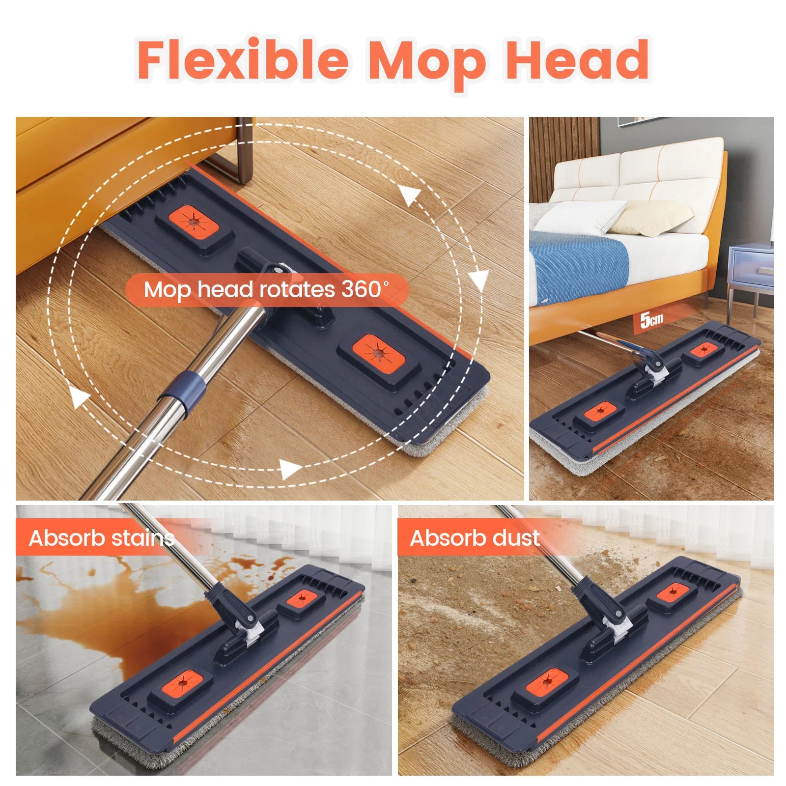 Floor Flat Squeeze Mop with Bucket Hand Free Lazy Cleaning Mop Microfiber 360 Rotating Self-Wringing Mop House Cleaning