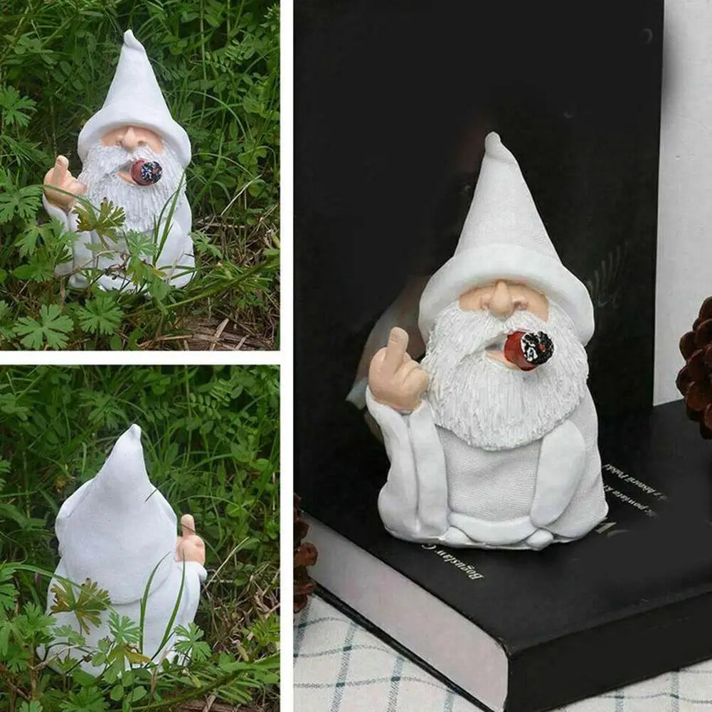 Smoking White White Beard Old Man Smoking Scissors Hand Resin Decoration Ornaments With Middle Finger Garden Gnomes Statues