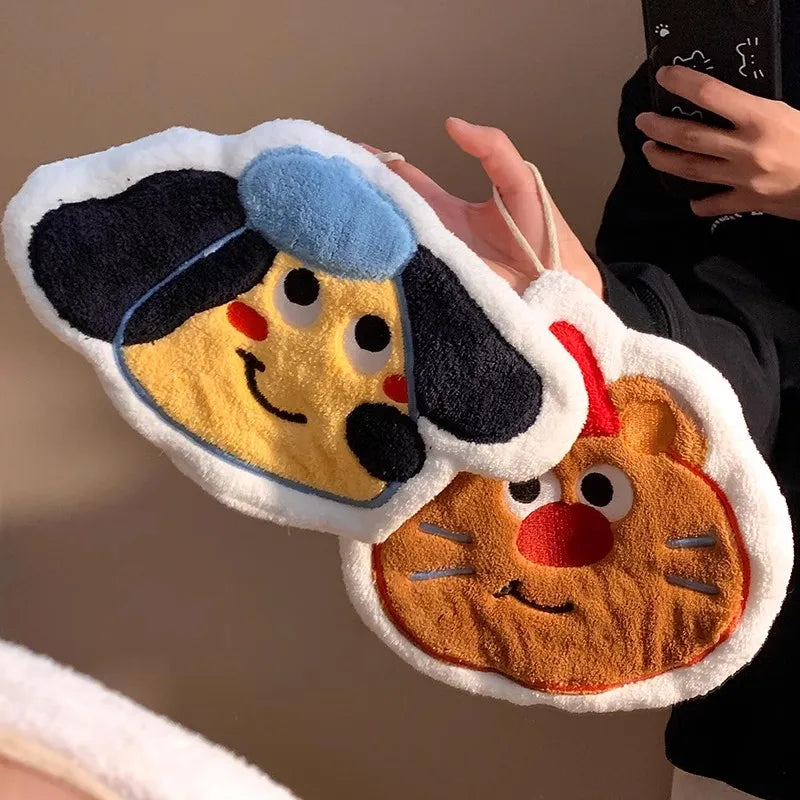 Cartoon Kitty Hand Towel Bathroom Soft Water-absorbing Towel Coral Fleece Handkerchief Hanging Kitchen Washing Hand Cloth Rag